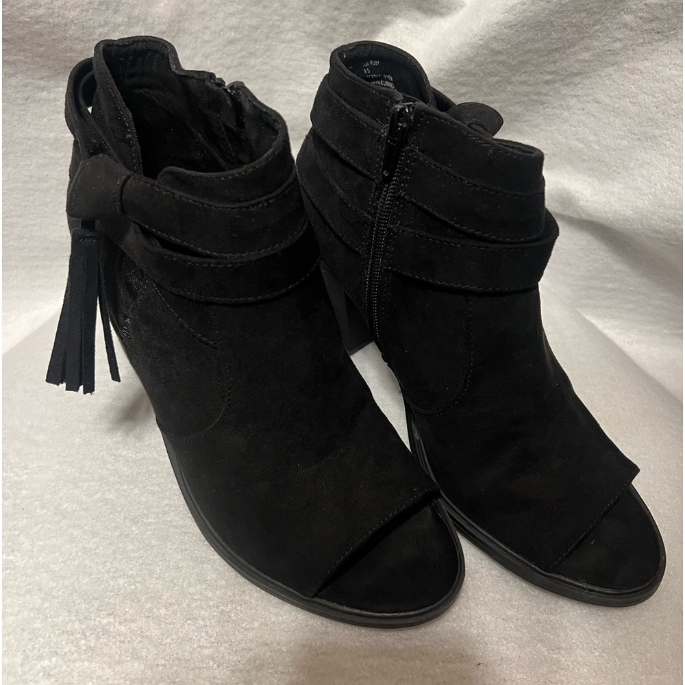 Black Suede Booties with 3 1/2 inch heel